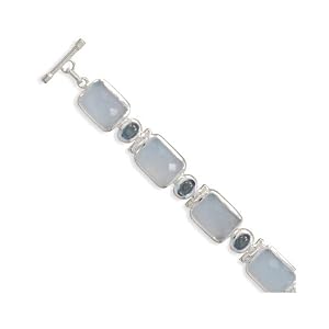 7'' Plus 1.5''Extension Chalcedony And Blue Topaz Toggle Bracelet by