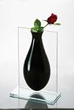 BLACK PORCELAIN VASE ON GLASS STAND