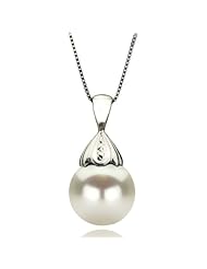 14k White Gold 9-10mm Perfect Round White South Sea Pearl Pendant 16" Box Chain Necklace AAA Quality.