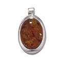 Sterling Silver Oval Amber Pendant with 18 inch chain