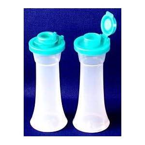 Tupperware SMALL Hourglass Salt and Pepper Shakers with Tropical Water Seal by