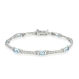 Sterling Silver 4.69ct Swiss Blue Topaz & Diamond Accent Emerald-Cut Link Bracelet