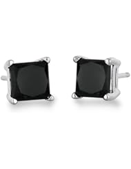 Princess Cut Black Diamond Stud AAA Quality in 14k White Gold 1.00 ctw - Free Shipping