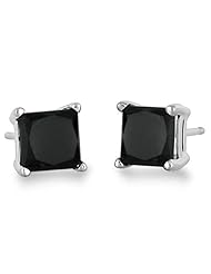 Princess Cut Black Diamond Stud AAA Quality in 14k White Gold 0.75 ctw - Free Shipping