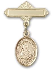 Gold Filled Baby Badge with Our Lady of the Railroad Charm and Polished Badge Pin