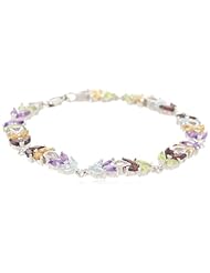 Sterling Silver, Amethyst, Citrine, Peridot, Blue Topaz and Garnet Bracelet, 7"