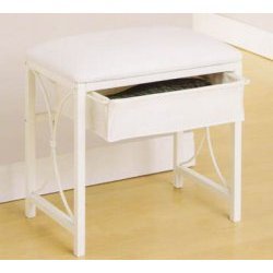 Tuscany Bench with Canvas Drawer (White) (18.75" x 12.25" x 18.25")