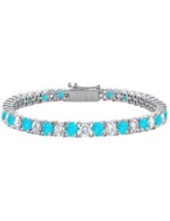Blue Topaz and Cubic Zirconia Prong Set 10K White Gold Tennis Bracelet 10.00 CT TGW