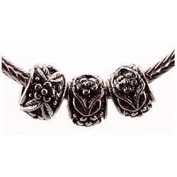 Antique Silver Plated Spacer Bead Fits Pandora Raised Flowers & Leaves (3)