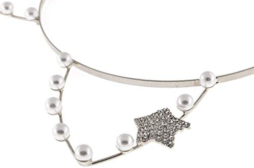 Artificial Pearl Cat Ear Steel Headband with Rhinestone Star - Silver