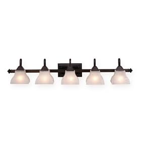 Cardiff - 5 Light Mission Bathroom Vanity Lighting Fixture - Oil Burnished Bronze - Glass... by Vaxcel Lighting