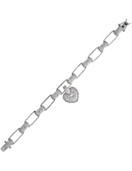 CleverSilvers CZ. Rhodium Link Heart Shape Sterling Silver Bracelet