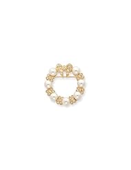 Gold-plated Glass Pearl and CZ Wreath Pin