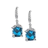 14K White Gold Swiss Blue Topaz and Diamond Earrings