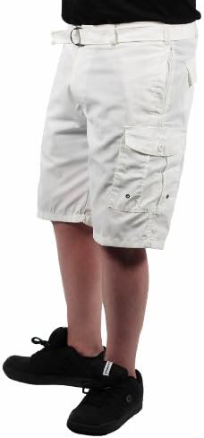 Indigo 30 Men's Classic Belted Cargo Short, White, Size 40