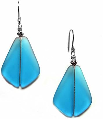 Solares Silvertone Deep Aqua Blue Glass Earrings