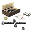 Cribbage, Double 6 Dominoes, Cards, Wooden Dice, 10-in-1 Game Combination Set in a Wooden Box with Sliding Lid