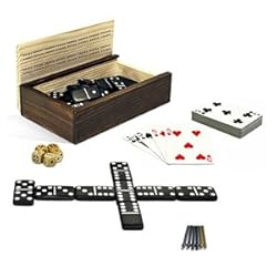 WE Games 10-Games-in-1 Combination Set in a Wooden Box with Sliding LidCribbage, Double 6 Dominoes, Cards, Wooden Dice