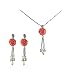 Red Coral Rose Cultured Pearl Droplet Pendant Necklace & Dangle Earrings Set