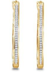 0.15 cttw. Diamond Earrings Micro Pave Hoops 10K Yellow Gold