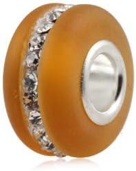 Kera Style Citrine Murano Frosted Glass Bead with Clear Swarovski Crystal November Birthstone 925 Sterling Silver Solid Core Charm Fits Pandora Chamilia Biagi Troll Beads Europen Style Bracelets
