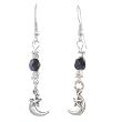 Moon and Star Dangle Earrings in Sterling Silver with Dark Blue Czech Glass Beads, #8034