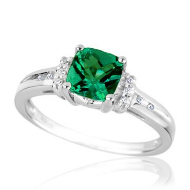 Created Emerald and Diamond Ring