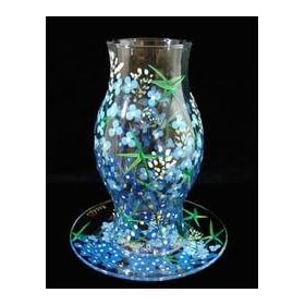 Texas Bluebonnets Design - Hand Painted - 11 inch Hurricane Shade and 10 inch plate