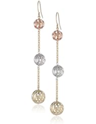 14k Tri-Color Gold Filigree Dangle Ball Earrings