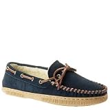  : Slippers International Men's Suede Moccasin Slipper, Navy, 7 D