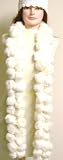 Imported White Color Two Strand Luxurious Rabbit Fur Scarf for Women and Teens Offered in Combination with Hand Crocheted Chenille Gimp Skull Cap