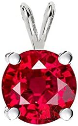 925 Sterling Silver Solitaire Cubic Zirconia Red Ruby Round Pendant 1.50 Carat Round
