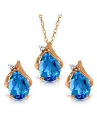 14k Rose Gold Teardrop Blue Topaz with Diamond Accent Necklace and Earring Set