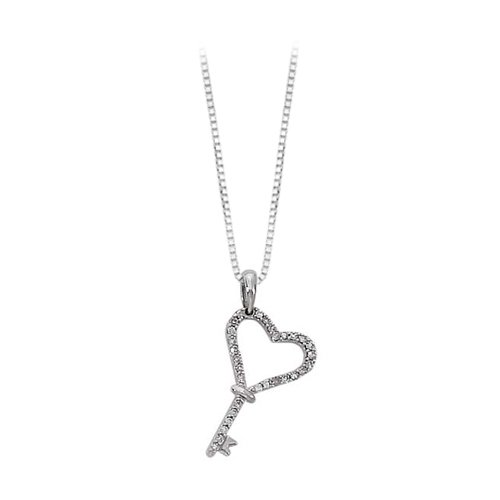 14K White Gold 0.12 ct. Diamond Key to My Heart Pendant with Chain