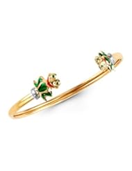 14k Yellow Gold Green Frog Baby Child Bangle Bracelet