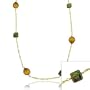 Vermeil (24k Gold over Sterling Silver) Brown, Champagne, Green Genuine Freshwater Cultured Coin Pearl Round & Square D-cut Twist Chain Long Dangle Necklace