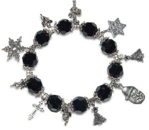 12mm Faced Black Crystal Christmas Bracelet