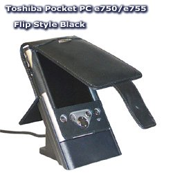 Toshiba Pocket Pc E750 E755 Flip Style Black Leather Saddle Trim Case with Clip By Prima... by Prima Cases, LLC.