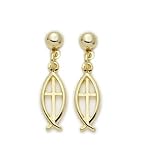 7/8 24K Gold Over Sterling Silver Fish and Cross Earrings & Post Back Finding
