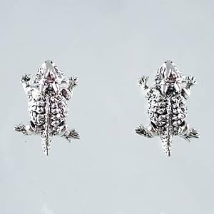 Tiny Horned Toad Stud Earrings in Sterling Silver, #2631