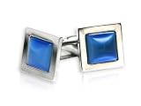 Classic Steel Blue Cateye Cufflinks in Silver Frame with Presentation Box