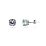 Eve's Addiction Sterling Silver Diamond 6mm Cubic Zirconia Stud Earrings