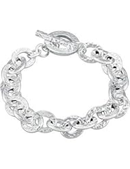 Jewelplus 10.5mm Hammered Finished Link Bracelet with Toggle Clasp Sterling Silver 7.5 Inch