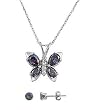 Sterling Silver Pendant and Earrings Set - Butterfly Pendant and Stud Earrings with Rainbow Topaz