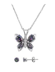 Sterling Silver Rainbow Topaz CZ Fine Butterfly Earring Pendant Set