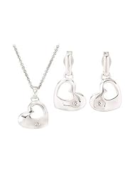 Diamond Heart Necklace and Earrings Set .925 Sterling Silver - 0.01 ct tw