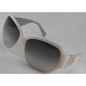 Coach Sunglasses, April S444, Ivory Frame  Fade Grey Lenses  Crystal Flower Detail
