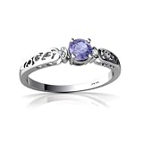 14K White Gold Round Genuine Tanzanite Filligree Ring