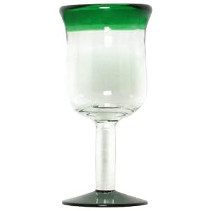 Hand Blown Glass with Pine Green Rim Wine Glass
