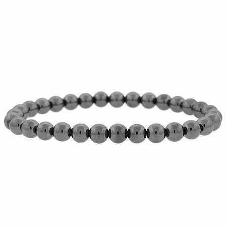 Genuine Hematite Stone 6mm Bead Beaded Stretch Bracelet
